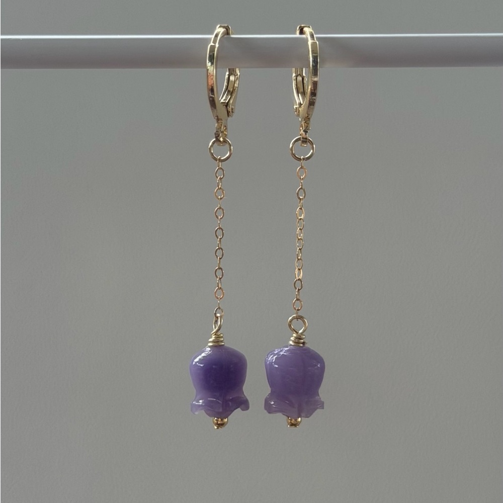 Purple Crown Flower Drop Earrings